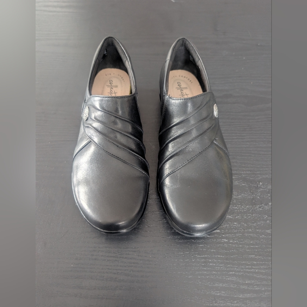 Clarks Hope Roxanne Black Leather Slip-On Shoes Women's 7.5 W Comfort Ortholite - Picture 6 of 13